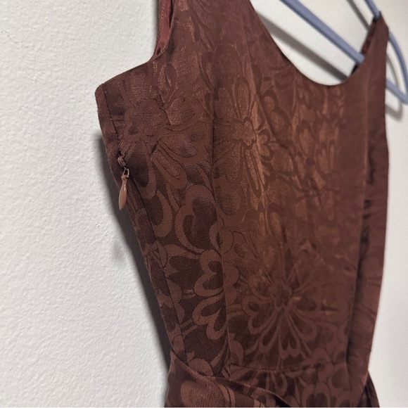 ODILLE Anthropologie NWT Brown Floral Jacquard Tie Front A-Line Dress Size 2 - Picture 14 of 16